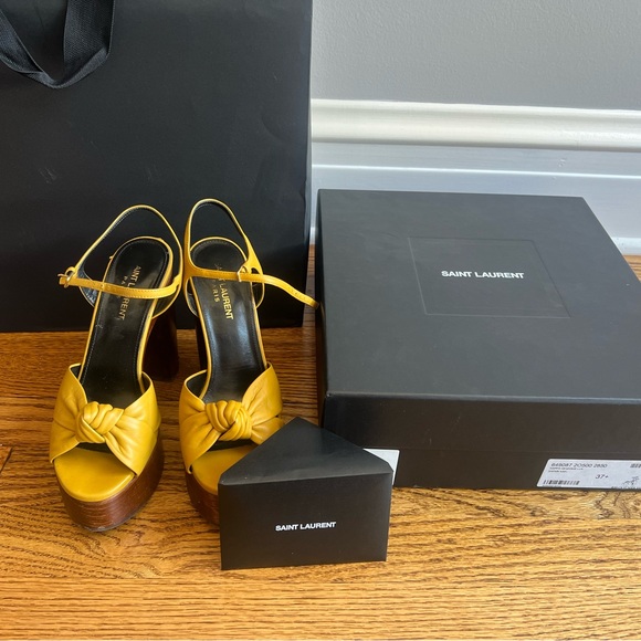 Saint Laurent Bianca leather platforms in Node Sand color size 37.5 - Picture 2 of 6